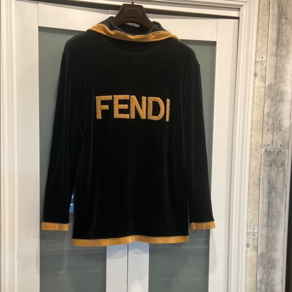Fendi Black Velvet Top with Gold Trim